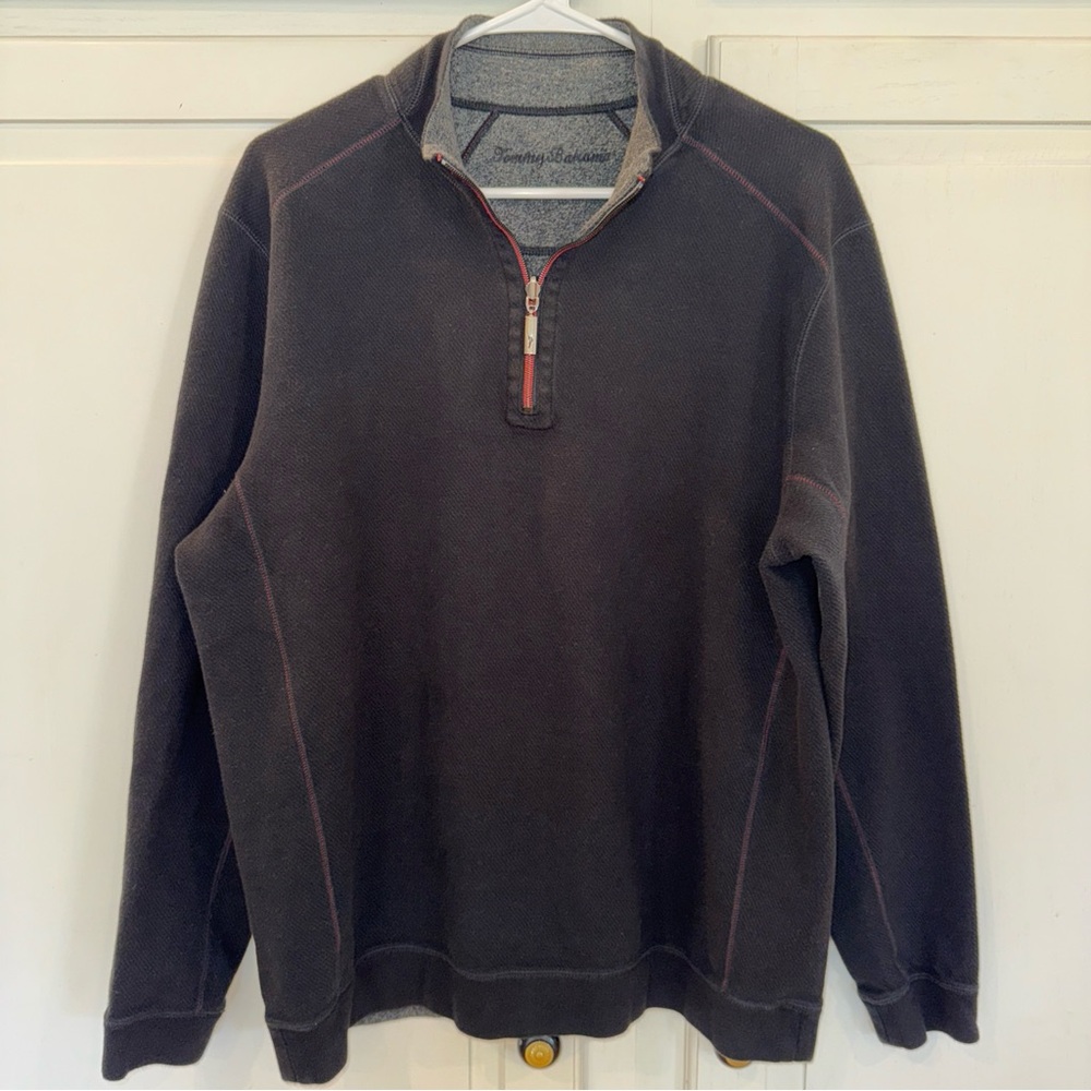Tommy Bahama Mens  XL, L/S Black Half-Zip Reversible Cotton Sweatshirt Sweater